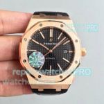 JF Factory Copy Audemars Piguet Royal Oak 15400 Rose Gold Watch Black Dial Leather Strap 